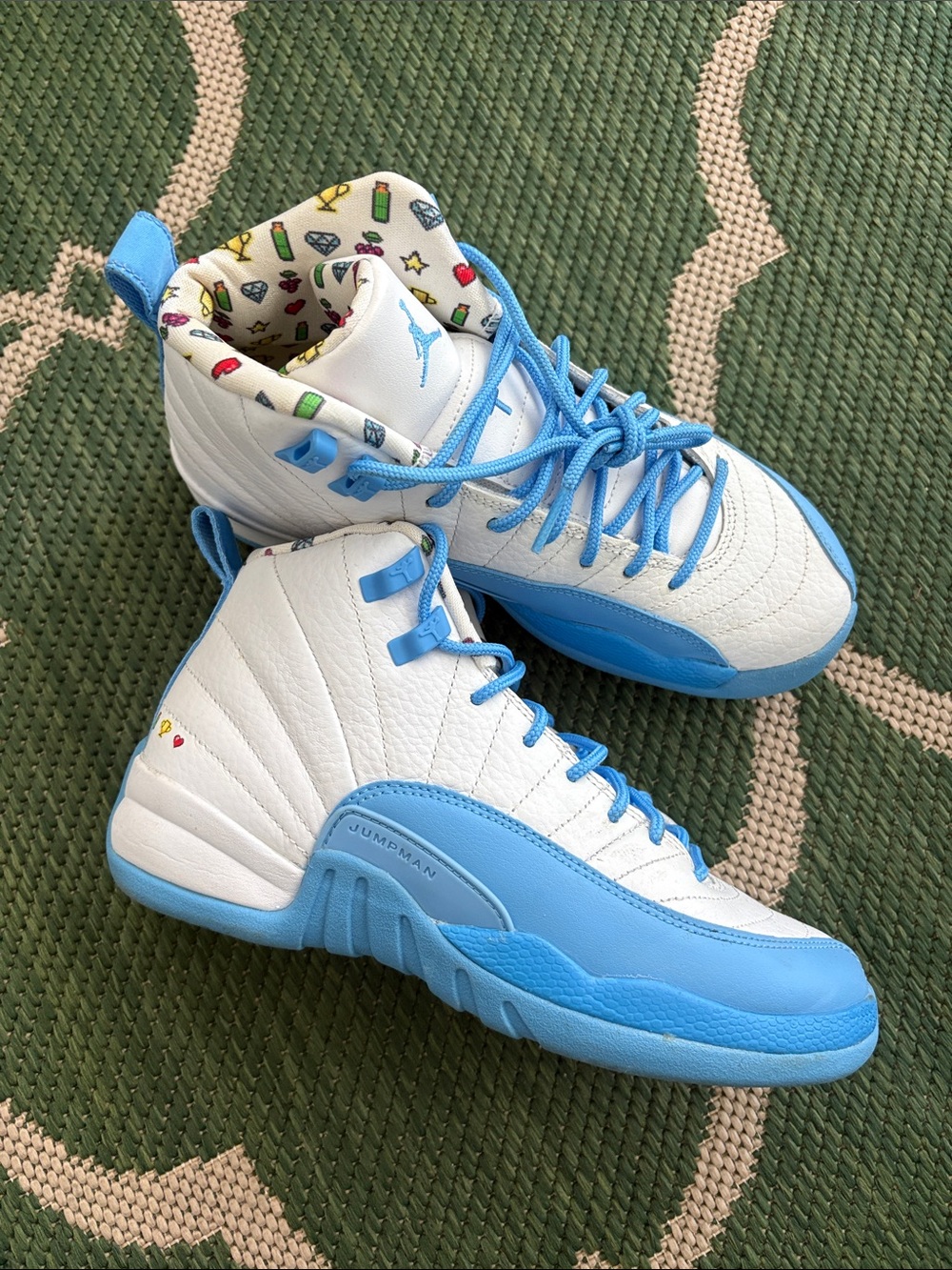 Air Jordan Retro High Top Sneakers in White & University Blue